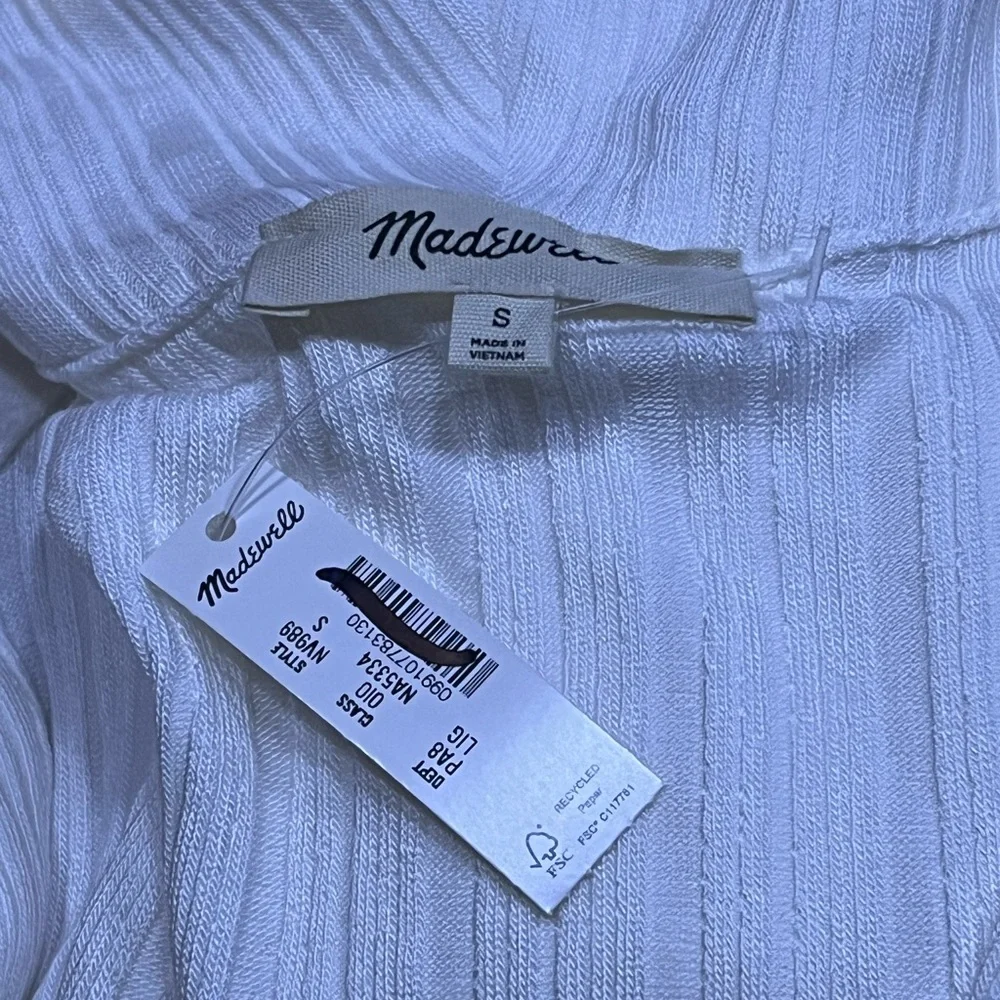 Madewell White Ribbed V-Neck Polo Tee - Picture 7 of 8